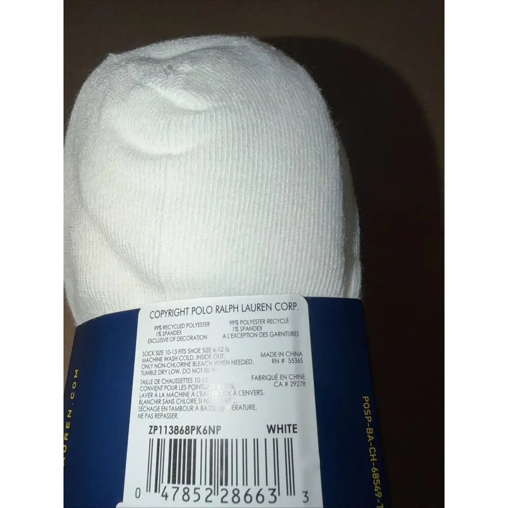Polo Ralph Lauren Men 6 Pair Classic Sport Low Cut Socks 6-12.5 White
